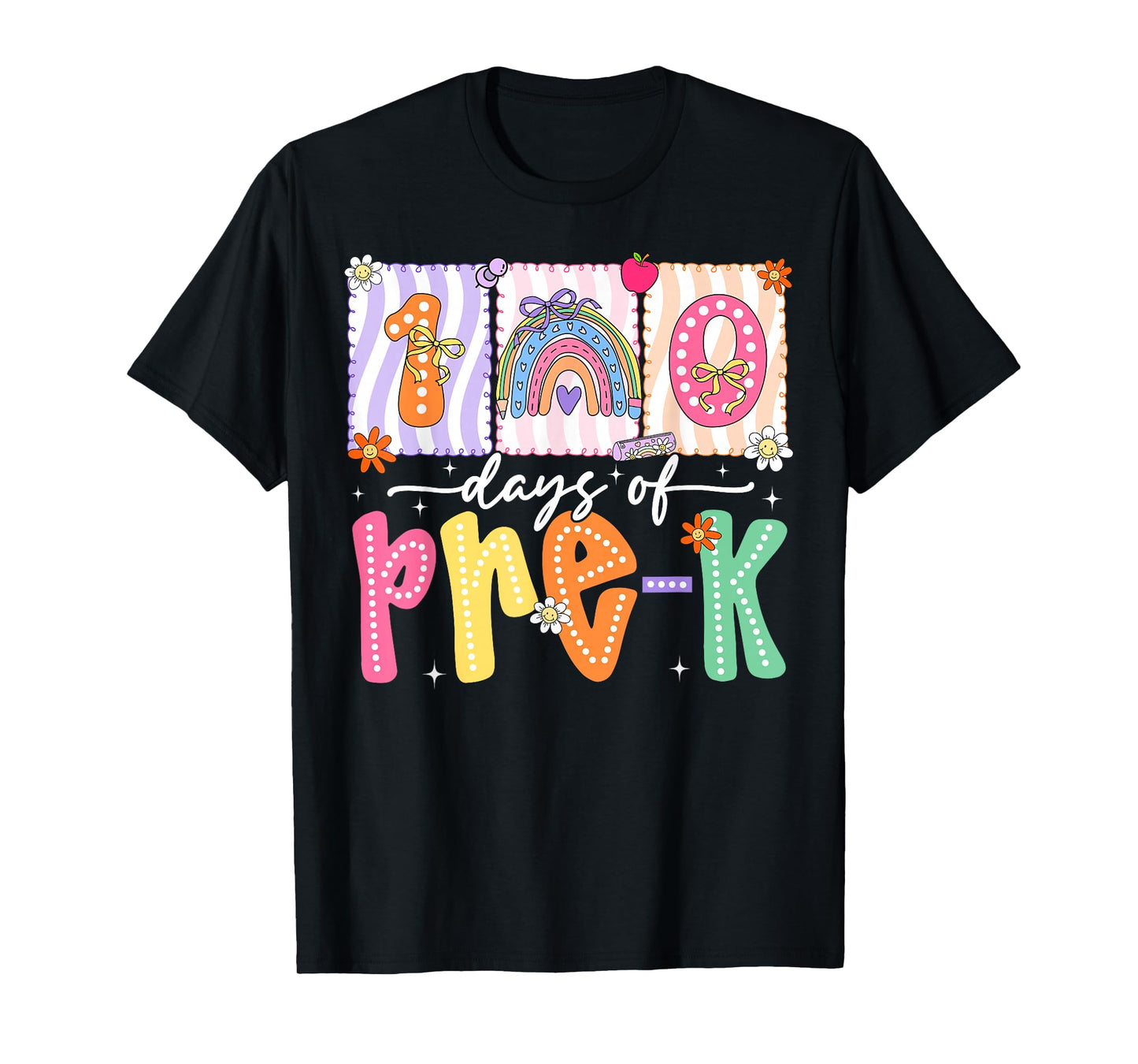 Preppy Rainbow Coquette Bow 100 Days of Pre-K Girl Kid T-Shirt