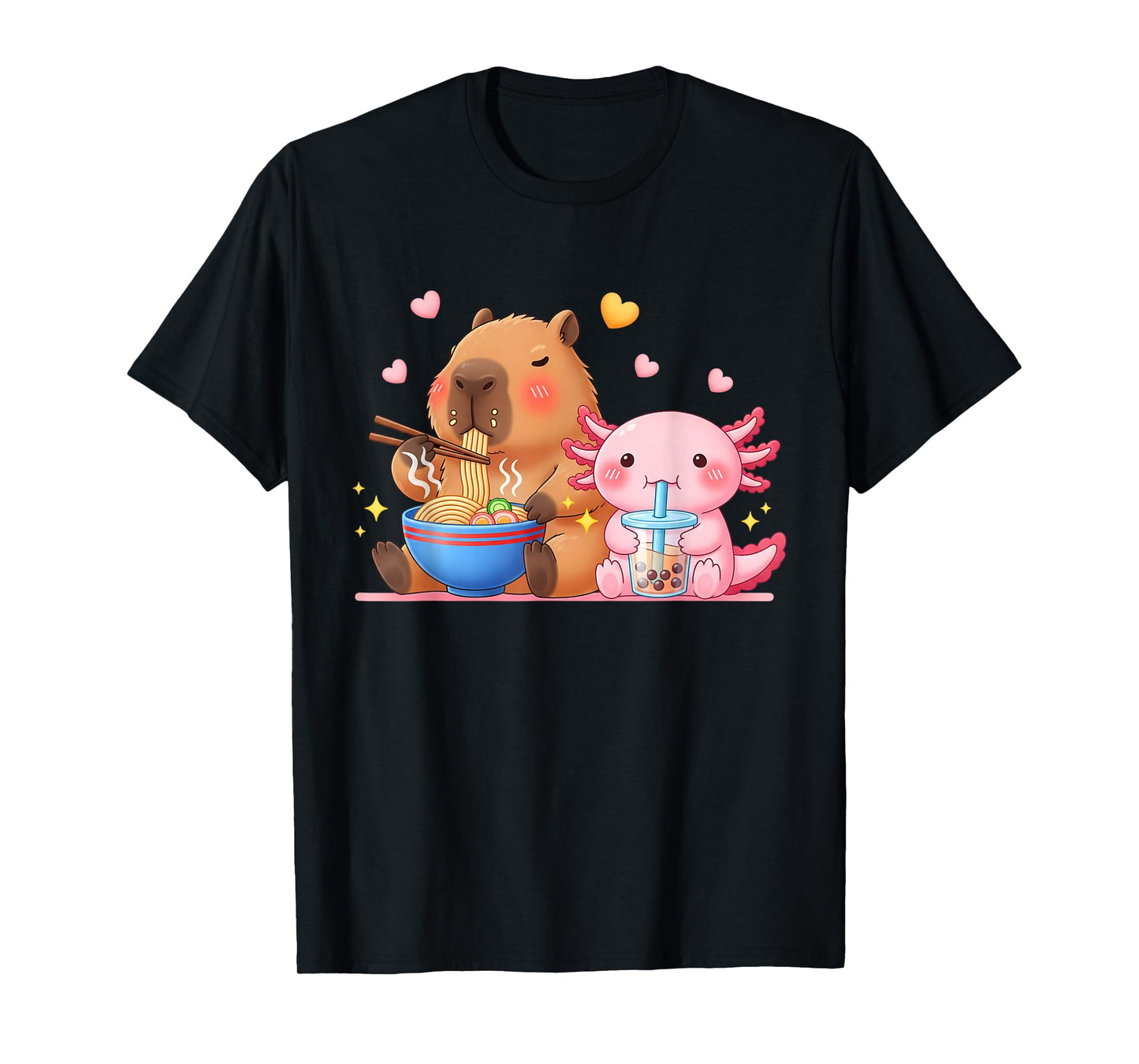 Cute Capybara Ramen and Axolotl Boba Kawaii Boys Girls Kids T-Shirt