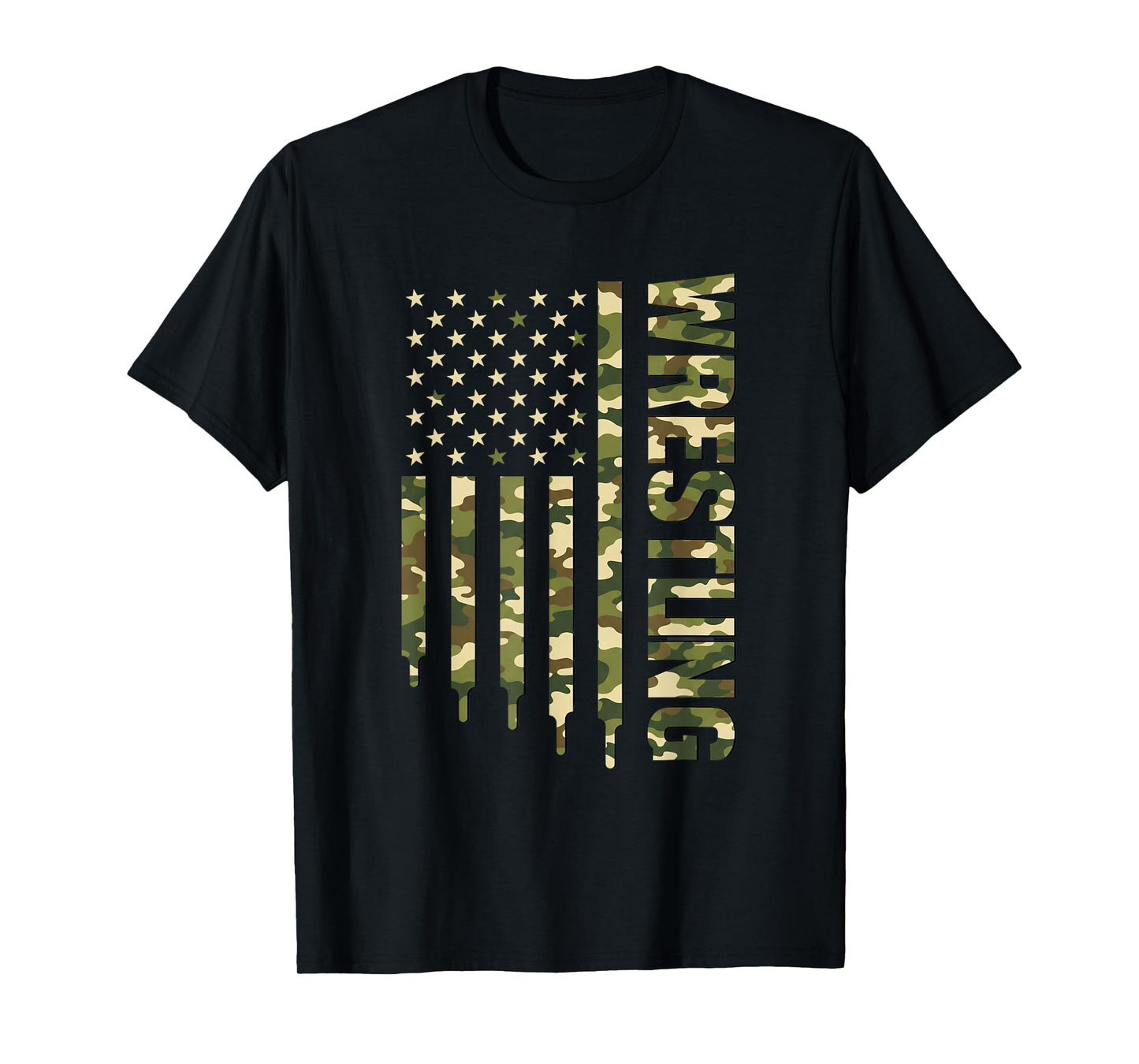 Wrestling Camo Flag, Wrestling Vertical Camo Design T-Shirt