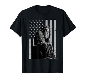 Statue of Liberty Weeping Distressed US Flag T-Shirt