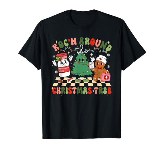 ROC’n Around The Christmas Tree ICU CVICU Nurse Groovy Retro T-Shirt