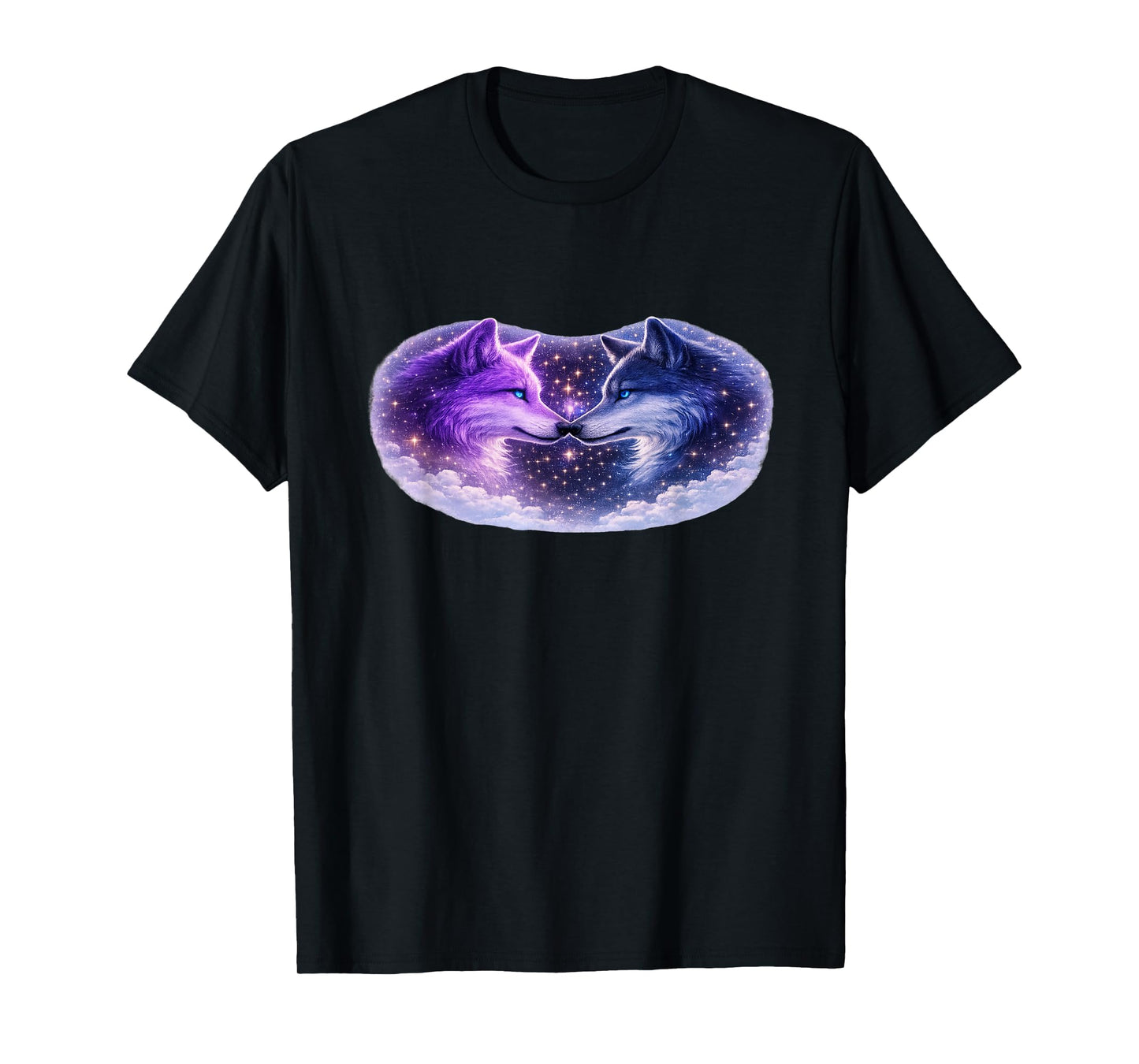 Celestial Purple Blue Wolves Cosmic Spirit Wolf Art T-Shirt