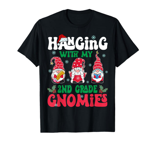 Hanging with My 2nd Grade Gnome Christmas Funny Teacher Kids T-Shirt