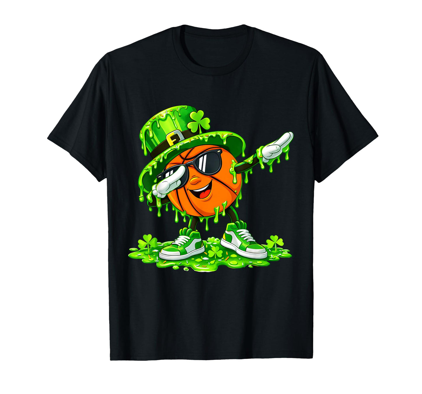 Dab Basketball St Patricks Day Ice Cream Drip Boys Shamrock T-Shirt