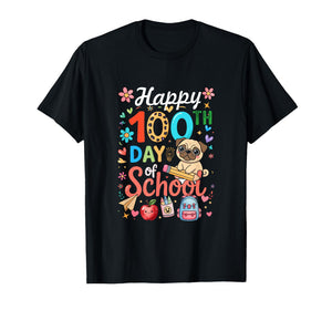 Happy 100th Day of School Colorful Pug Students Teacher T-Shirt
