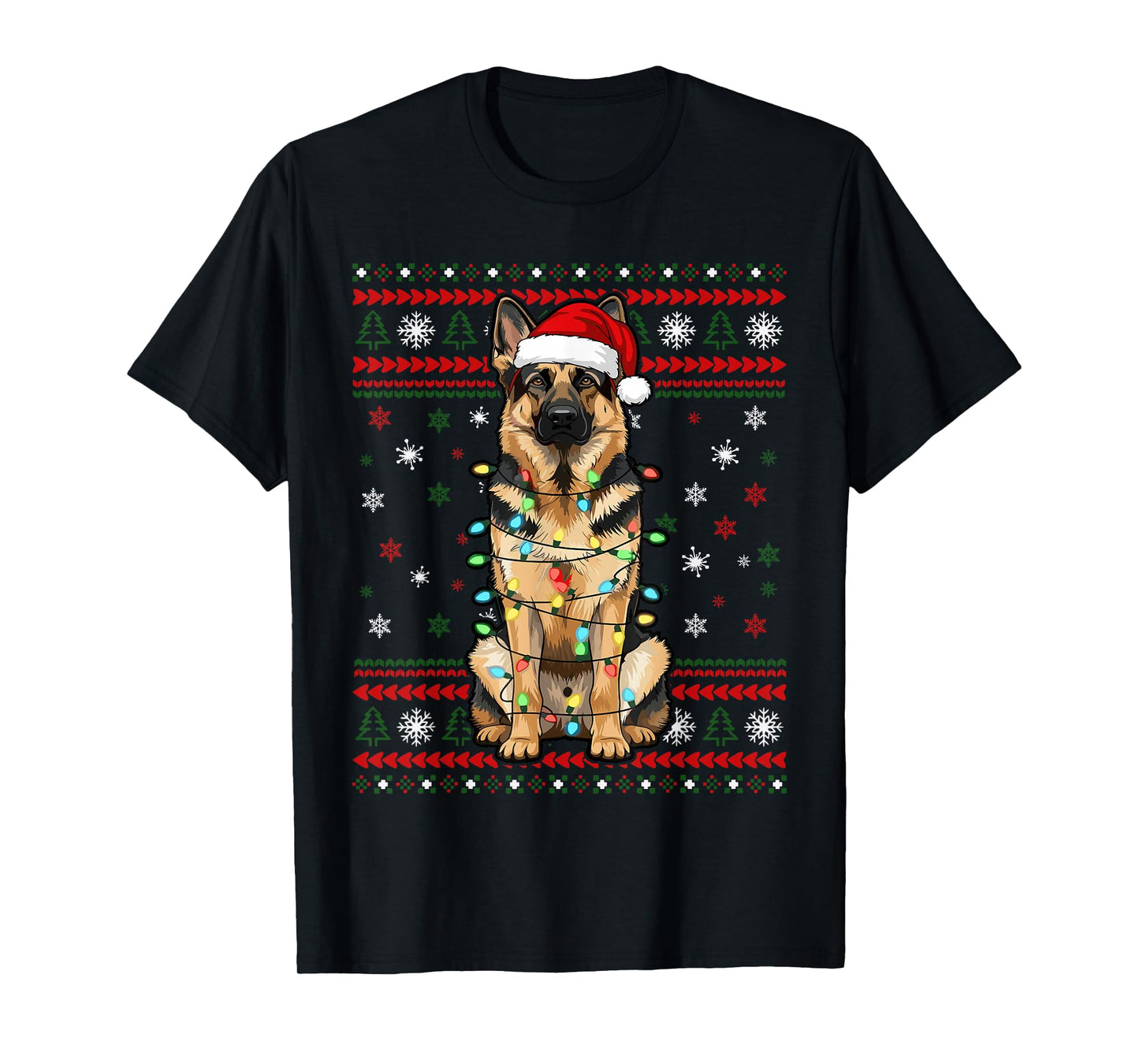 Dog Christmas, German Shepherd Christmas Lights Ugly Sweater T-Shirt