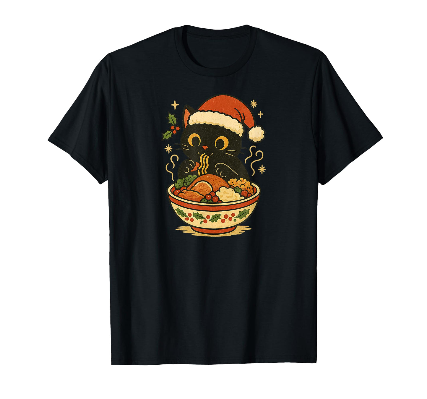 Cute Christmas Cat Eating Ramen Kawaii Japanese Anime T-Shirt