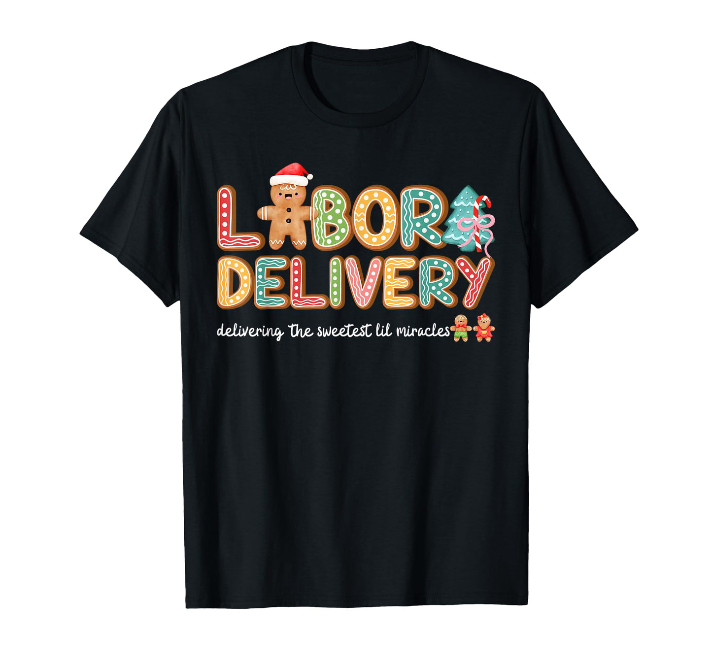 Groovy Labor and Delivery Christmas L&D Nurse Gingerbread T-Shirt