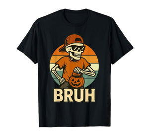 Cool Skeleton Bruh Halloween Shirt Kids Teen Boys Men Funny T-Shirt
