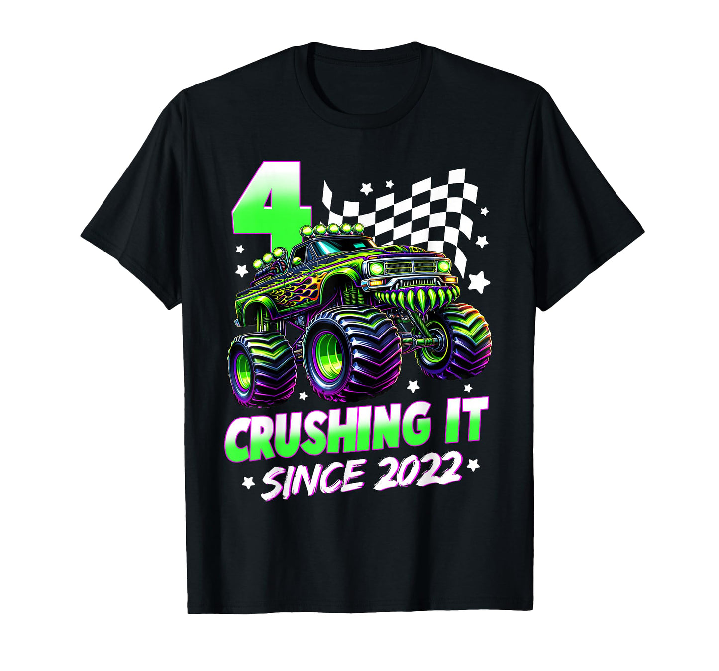 Monster Truck 4 Year Old Boys 4th Birthday Party Born 2022 T-Shirt