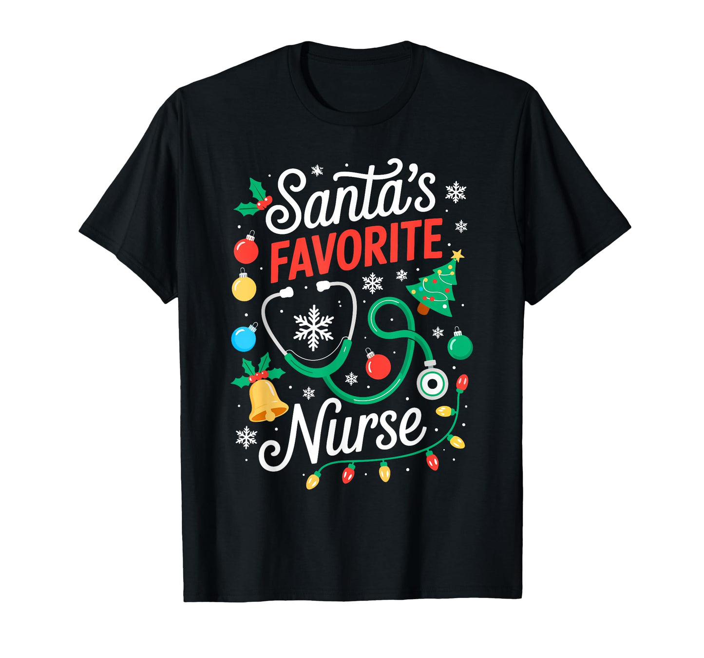 Santa's Favorite Nurse Shirt Men Women Funny Christmas Nurse T-Shirt