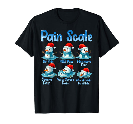 Funny Pain Scale Snowman Christmas Nurse Healthcare Worker T-Shirt