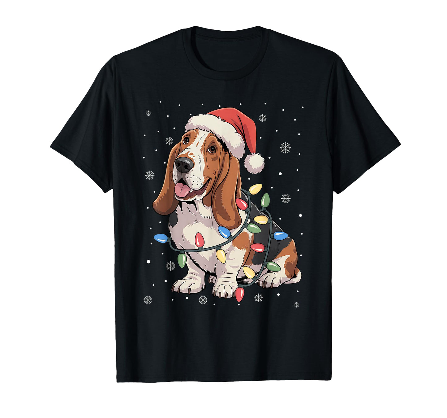 Basset Hound Dog Tree Lights Christmas Sweater Xmas Pet Dogs T-Shirt