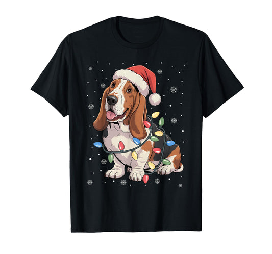Basset Hound Dog Tree Lights Christmas Sweater Xmas Pet Dogs T-Shirt