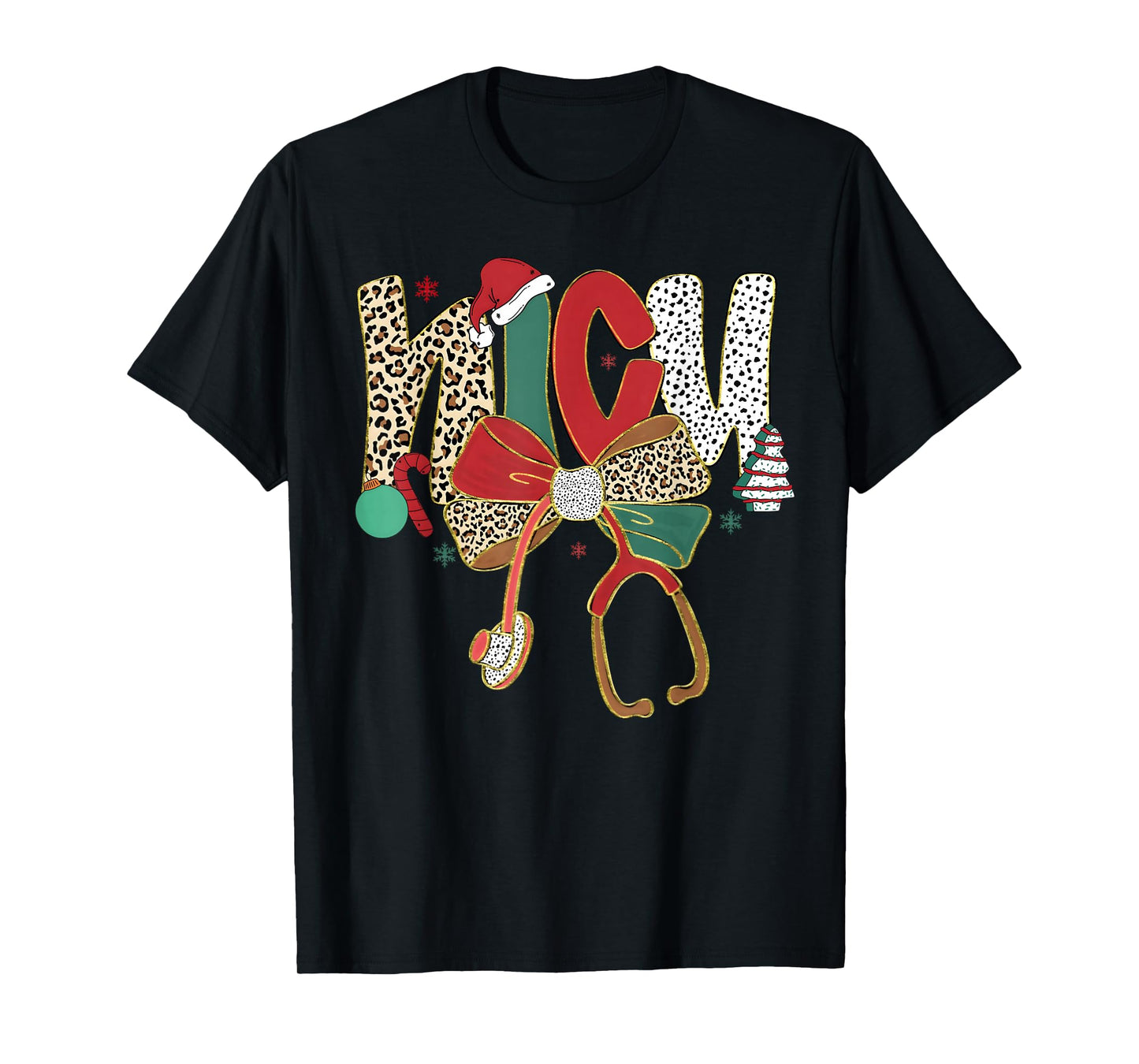 NICU Nurse Merry Christmas Coquette Bow Leopard Men Women T-Shirt
