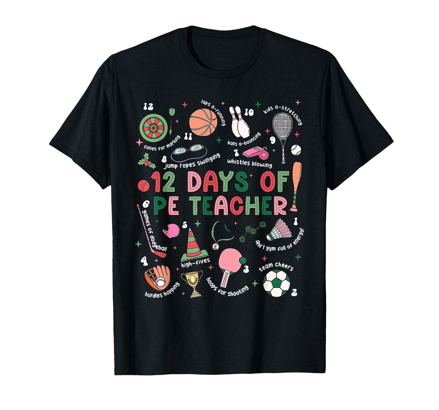12 Days of PE Teacher Physical Education Gym Coach Christmas T-Shirt