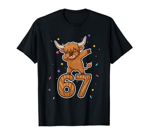 Dabbing 67 Highland Cow 67 Funny Six Seven Gen Z Slang Meme T-Shirt