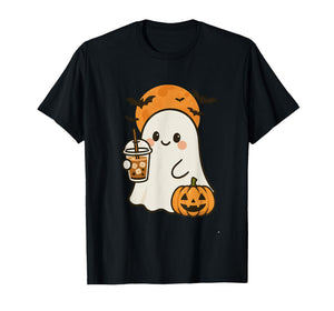 Cute Ghost Iced Coffee and Pumpkin for Halloween Costume T-Shirt