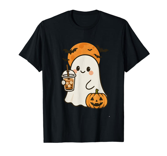 Cute Ghost Iced Coffee and Pumpkin for Halloween Costume T-Shirt