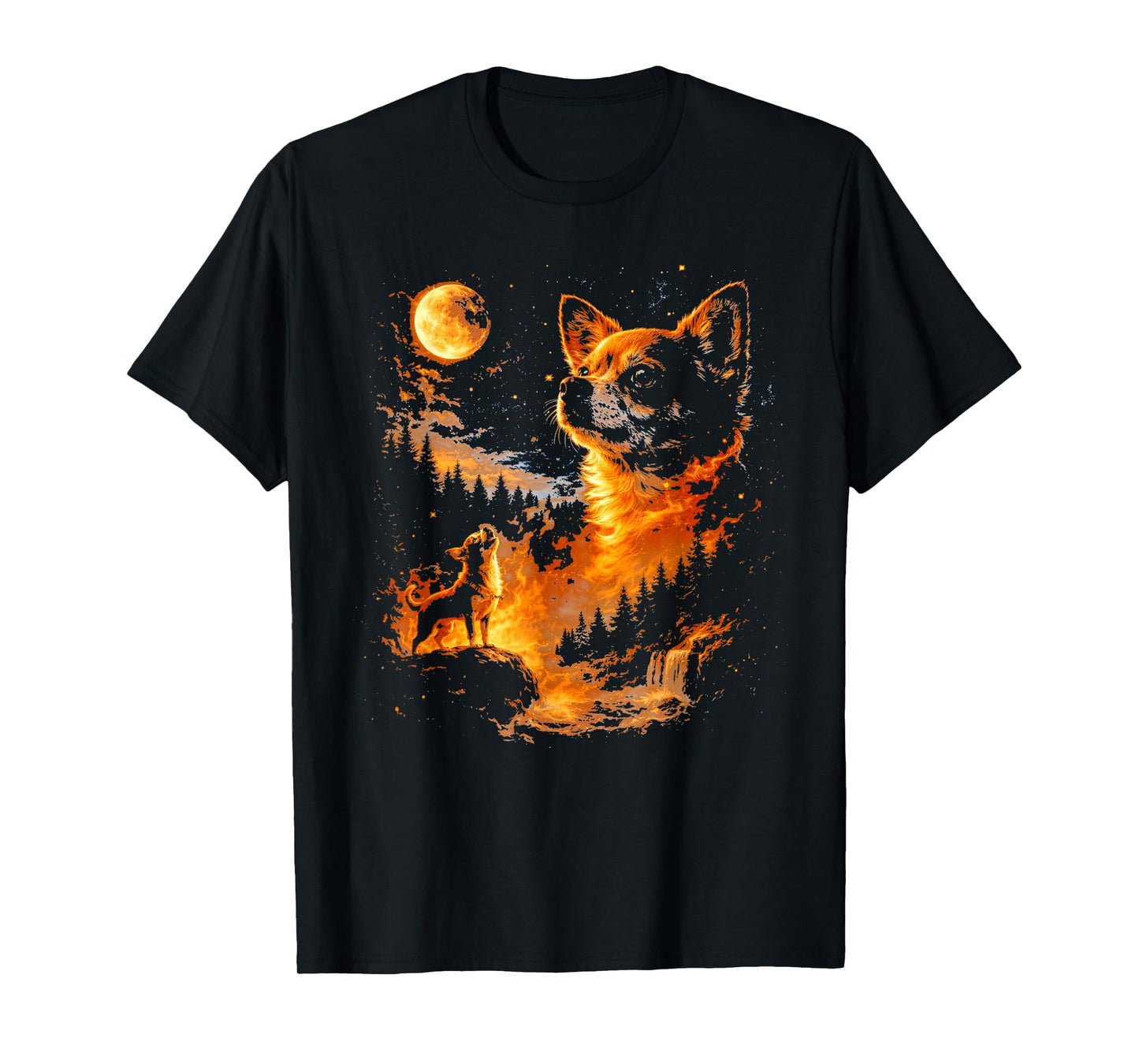 Funny Chihuahua Howling to The Moon Vintage 90s Retro Animal T-Shirt