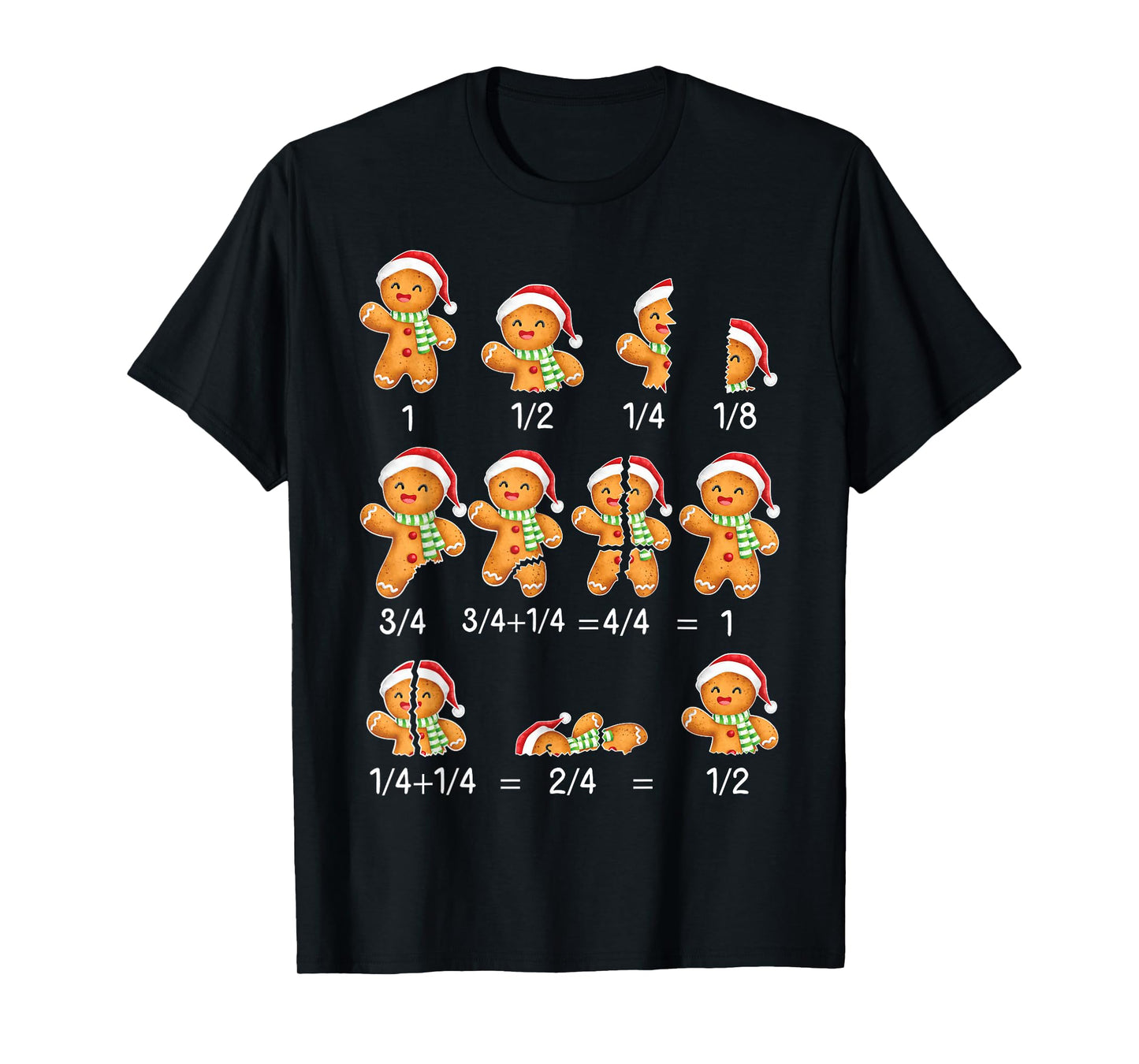 Gingerbread Cookie Santa Hat Fraction Math Teacher Xmas T-Shirt