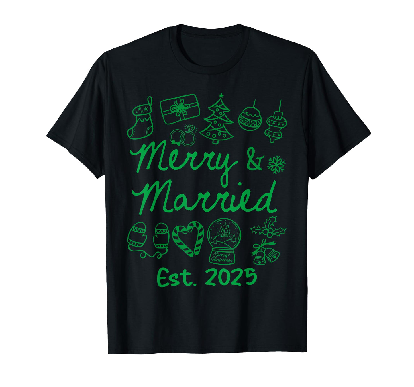 Merry and Married Est 2025 Christmas Couples Matching Group T-Shirt