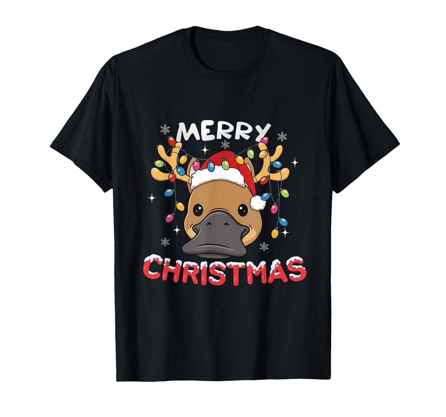 Merry Christmas Platypus Reindeer Xmas Family Men Women T-Shirt