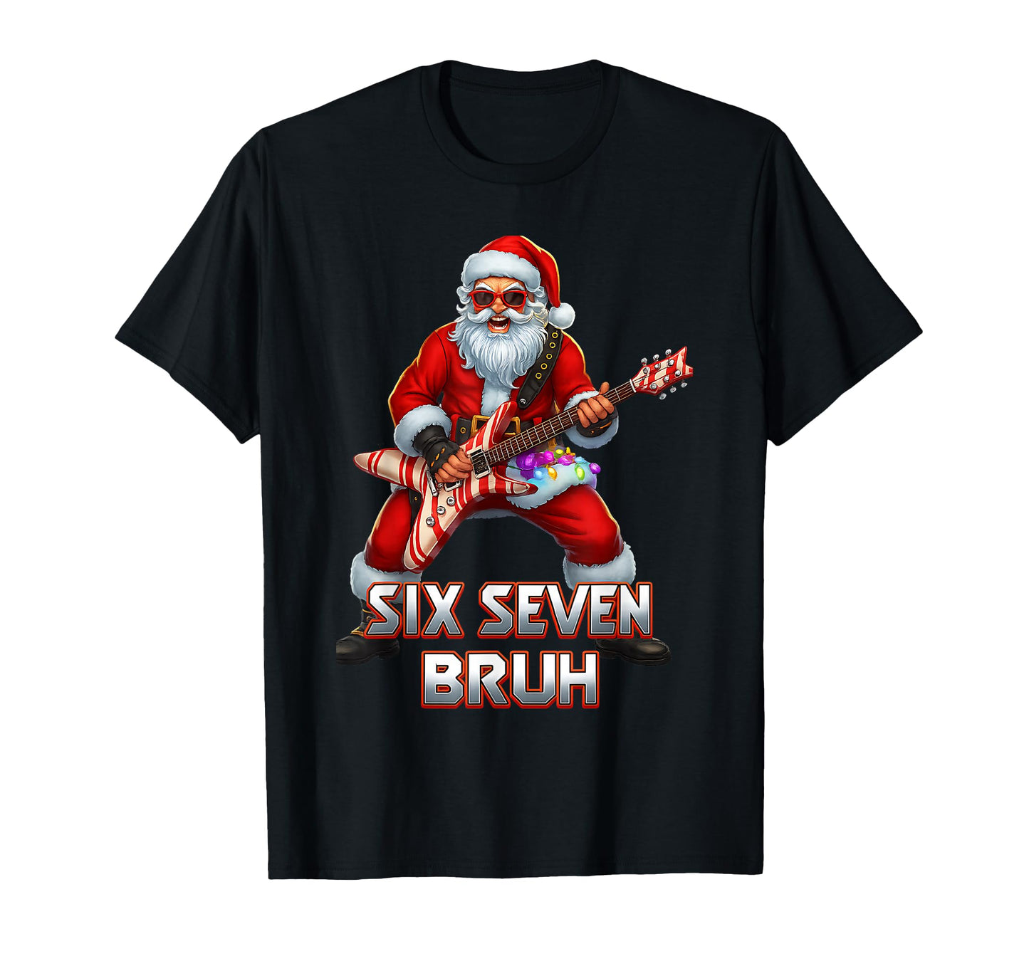 Funny Six Seven Christmas 6-7 Meme Rock Santa Six Seven Bruh T-Shirt