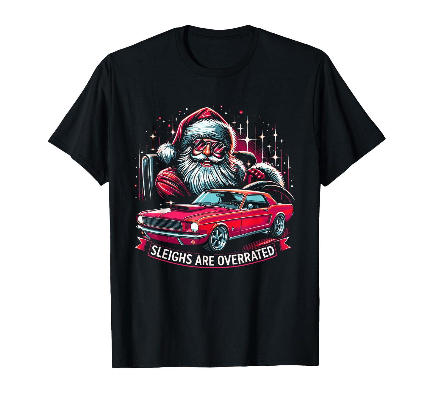 Classic Muscle Car Santa Hotrod V8 Enthusiast Christmas T-Shirt