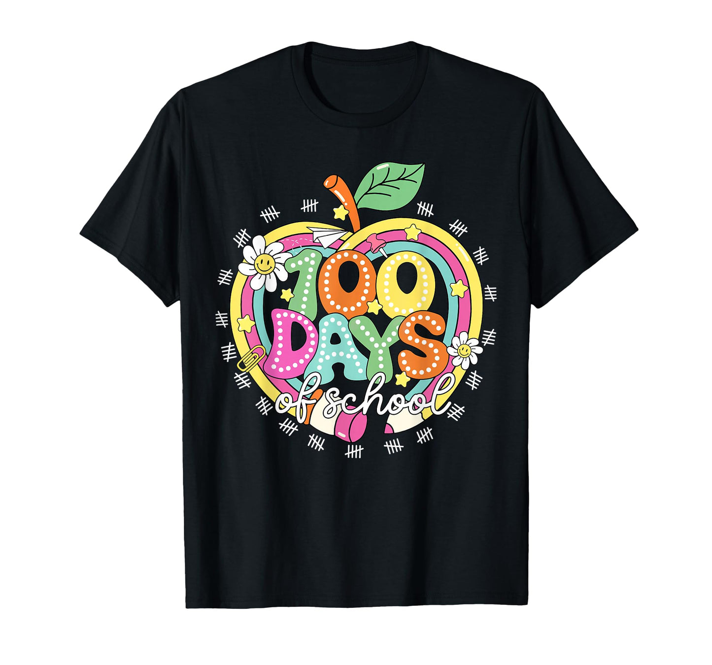 Happy 100 Days of School Apple Pencil Boys Girls Teachers T-Shirt