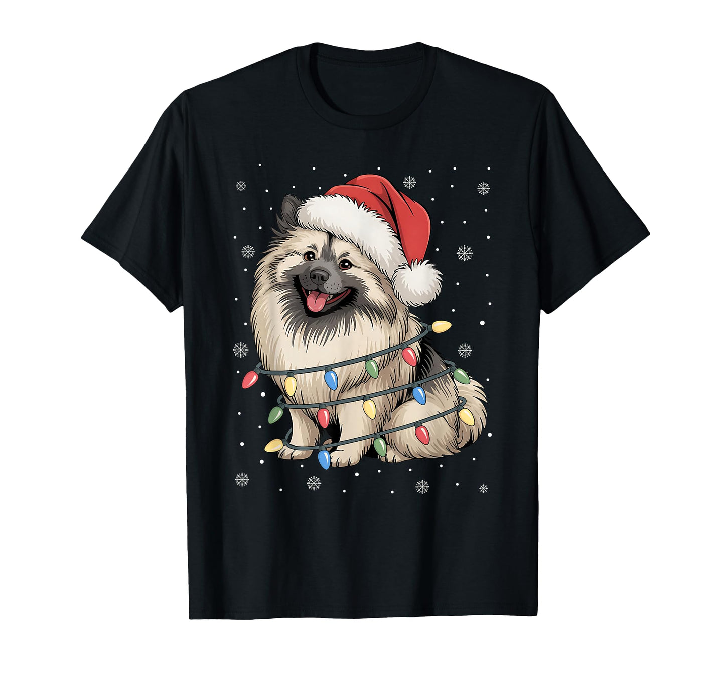 Keeshond Dog Tree Lights Christmas Sweater Xmas Pet Dogs T-Shirt