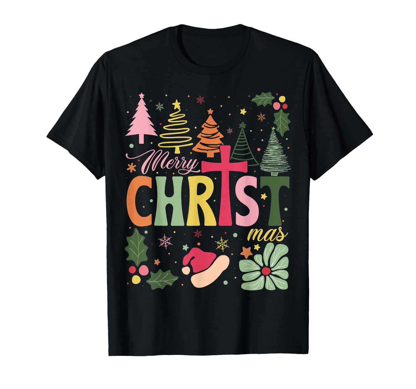 Merry Christ mas Boho Floral Religious Christian Jesus Xmas T-Shirt