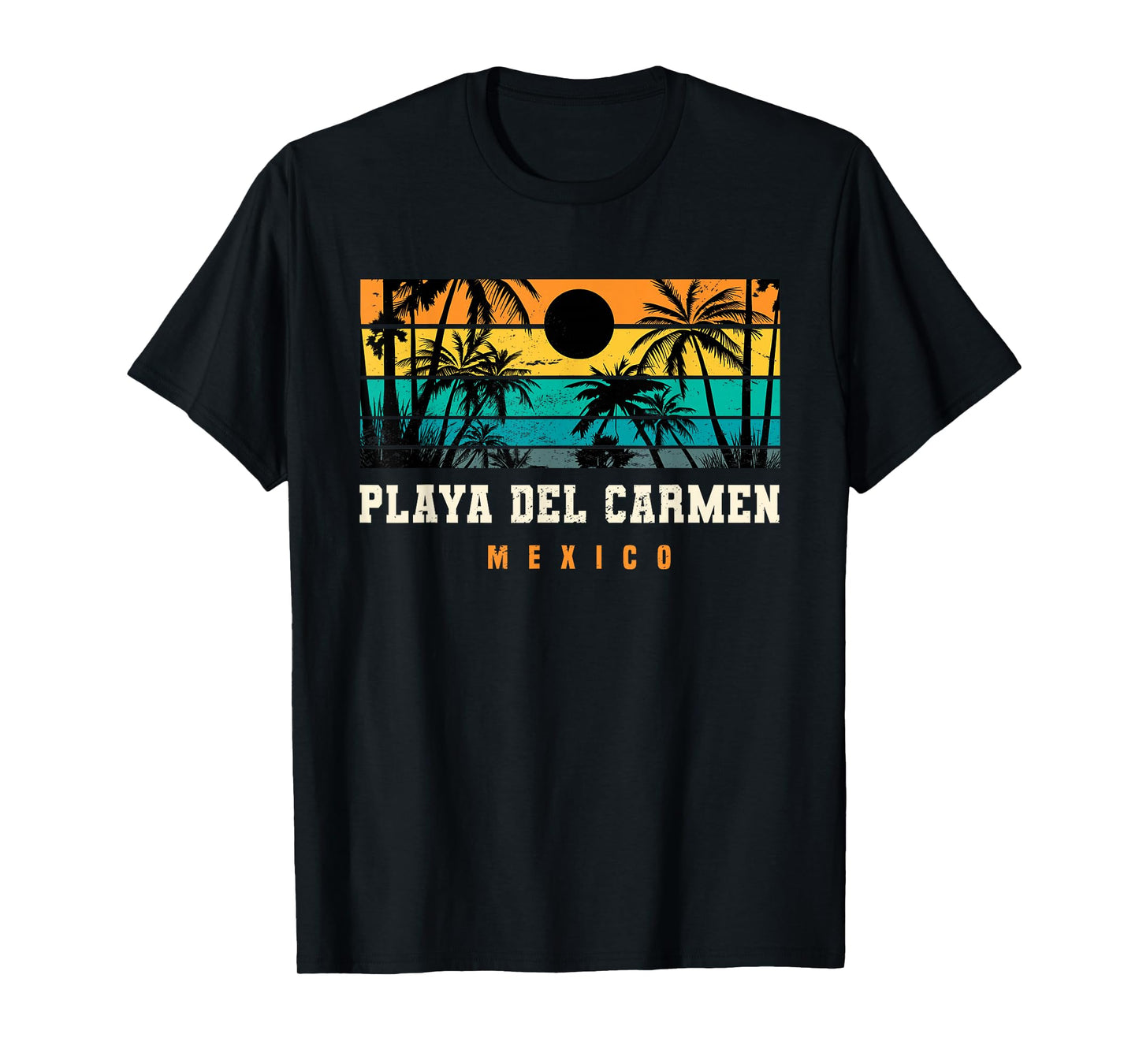 Playa Del Carmen Mexico Retro Sunset Palm Tree Beach Vibes T-Shirt