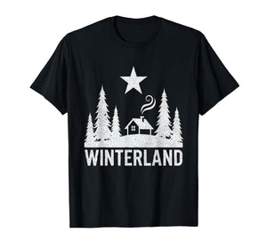 Winterland Rustic Cabin Forest Star Grunge Winter Snow T-Shirt