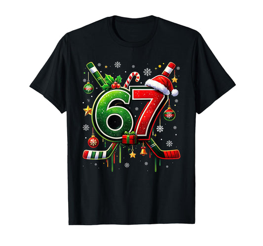 Funny 67 Six Seven Christmas Ice Hockey T-Shirt