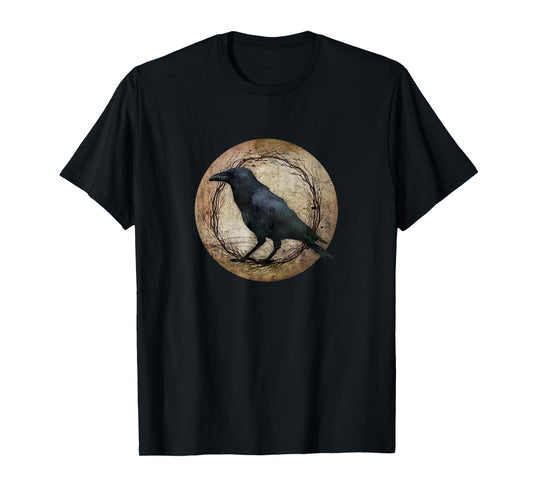 Mystic Crow/Raven Moon Wreath Witchy Gothic Design T-Shirt
