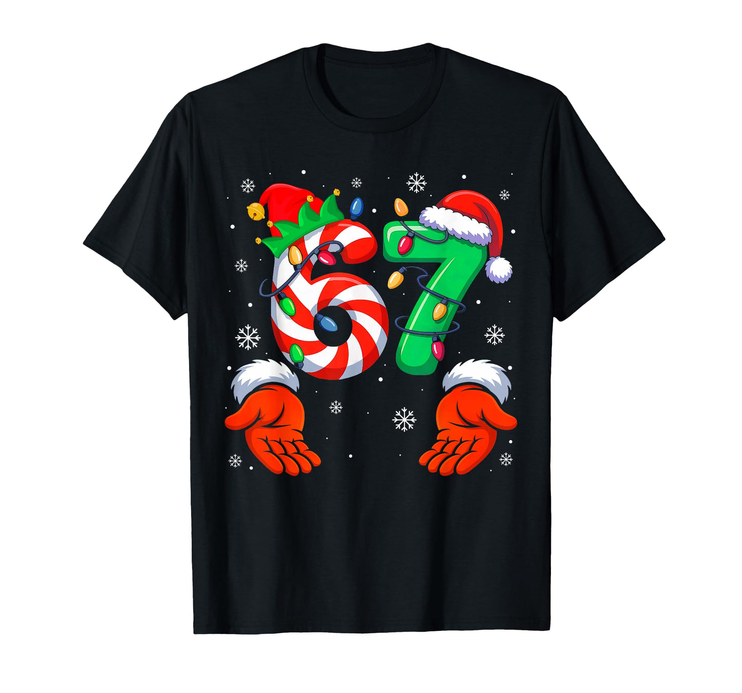 Funny Six Seven 6 7 Meme Christmas Family Xmas Santa Elf T-Shirt