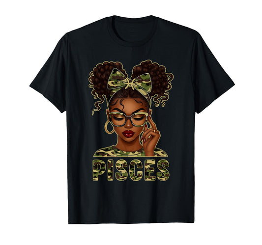 It's My Birthday Pisces Girl Camo Zodiac Black Queen T-Shirt
