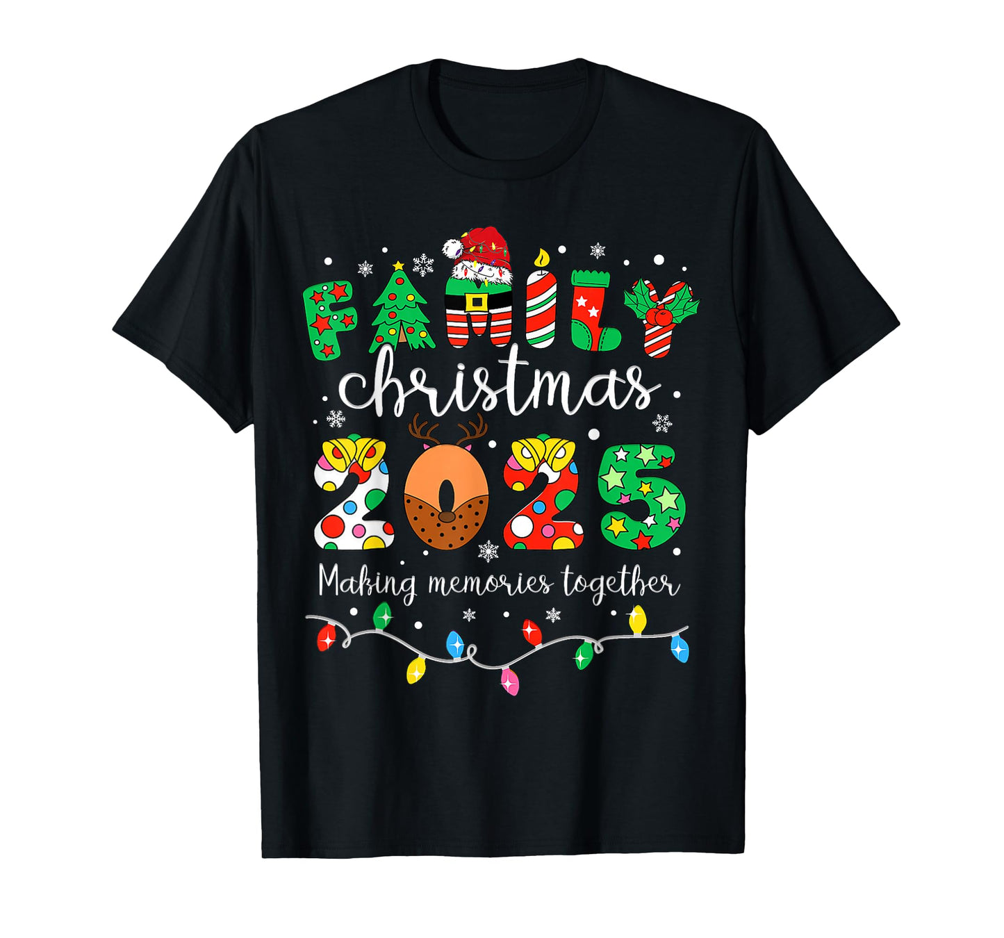 Merry Christmas Lights Santa Hat Xmas Family Matching Pajama T-Shirt