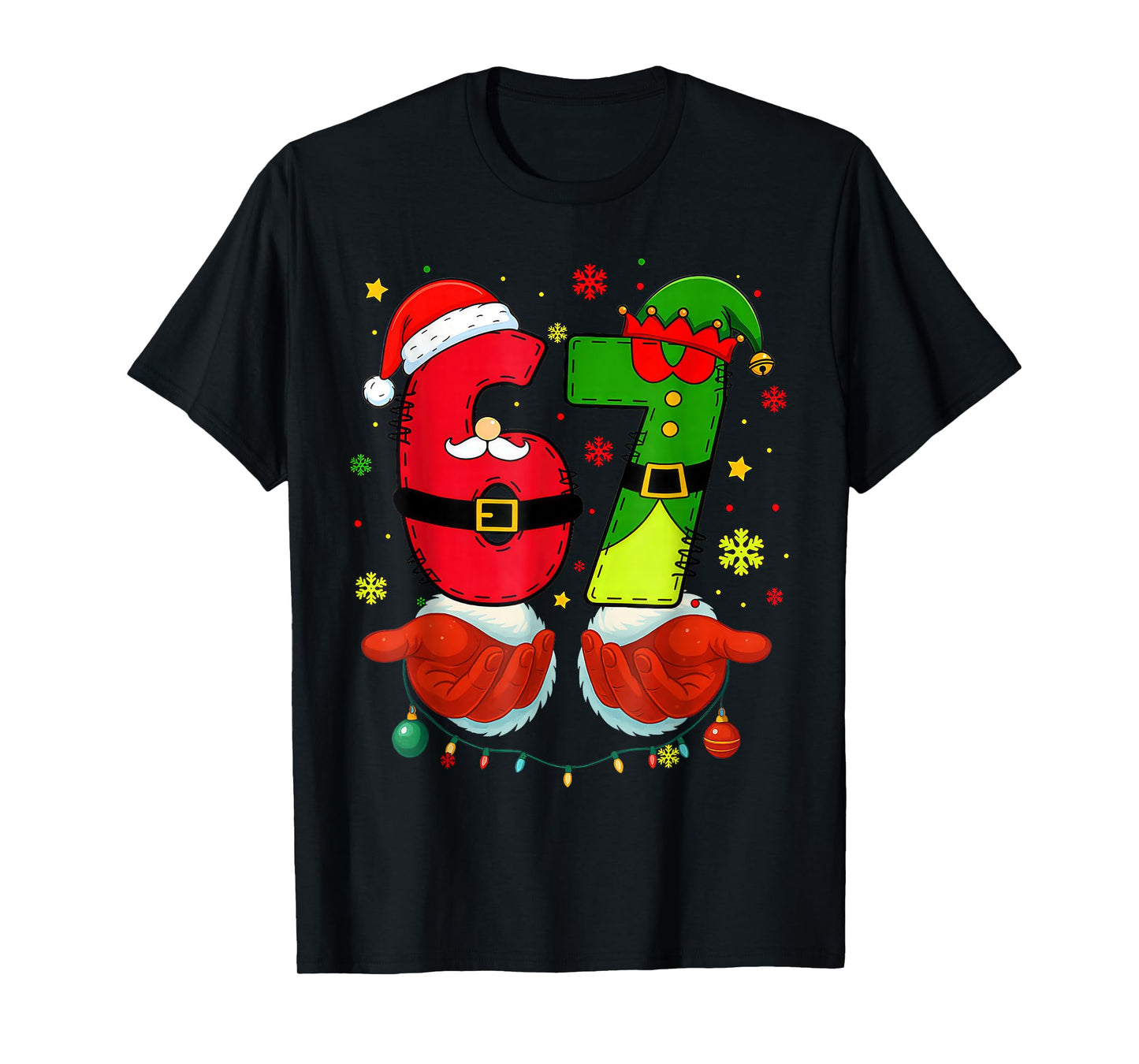 Funny Six Seven 67 Meme 6 7 Christmas Santa Hand Boys Teens T-Shirt
