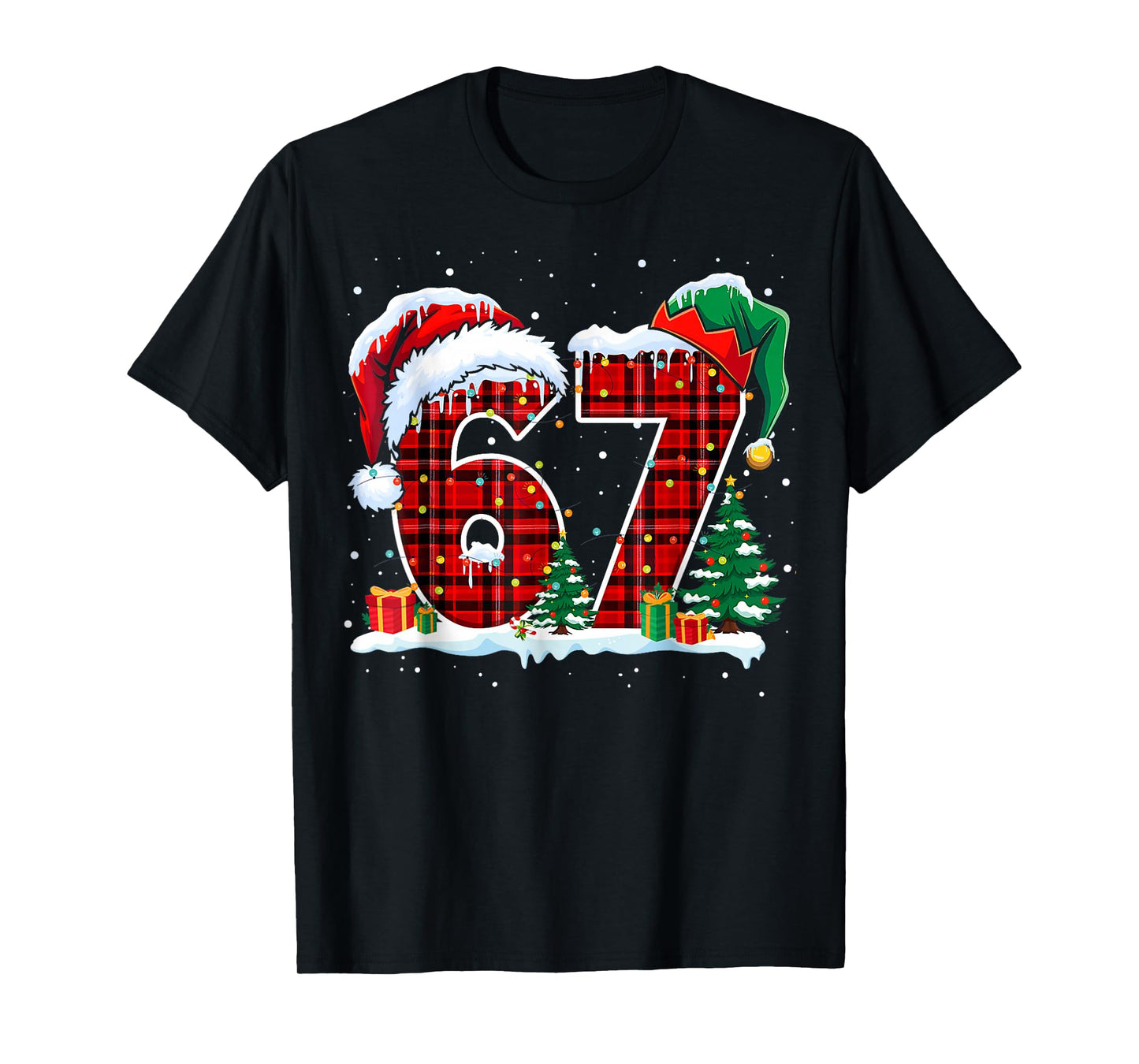Funny Six Seven 6 7 Meme 67 Christmas Red Plaid Xmas Pajamas T-Shirt