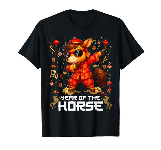 Year of The Horse Dabbing Horse Lunar Chinese New Year Kid T-Shirt