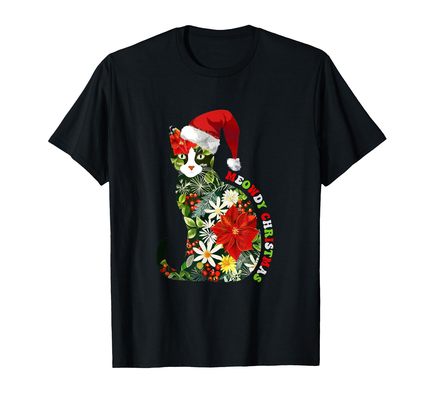 Meowdy Christmas Floral Cat for Cat Lover Holiday Fun T-Shirt