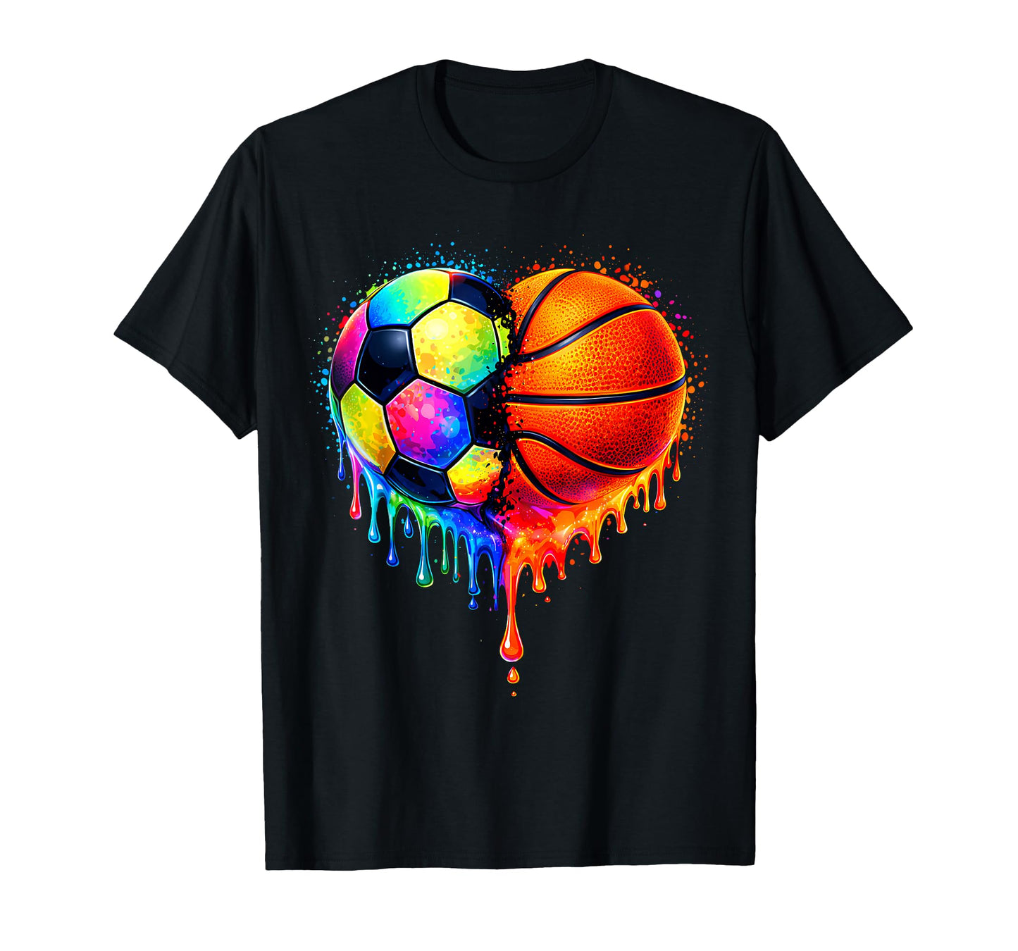 Soccer Basketball Drip Heart Sports Valentines Day Men Boys T-Shirt