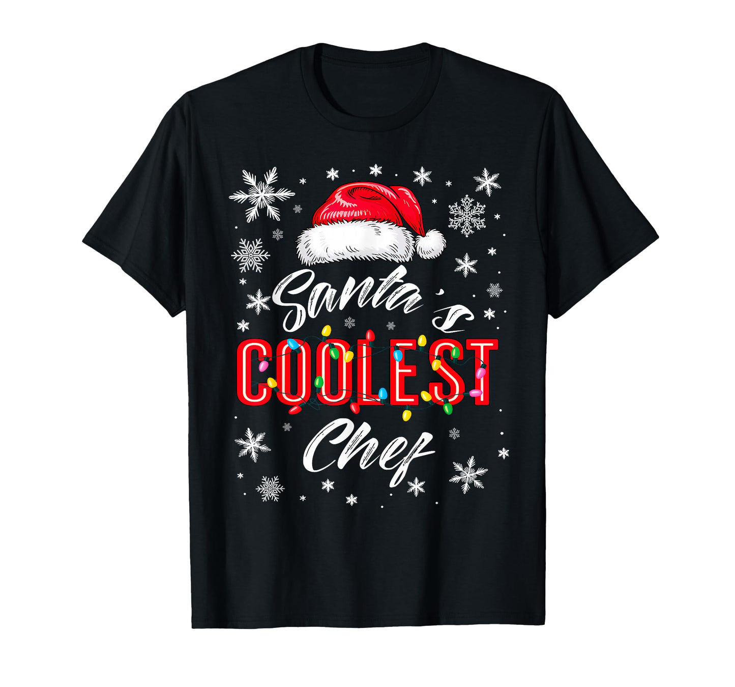 Santa's Coolest Chef Christmas Lights Snowflake Kitchen T-Shirt