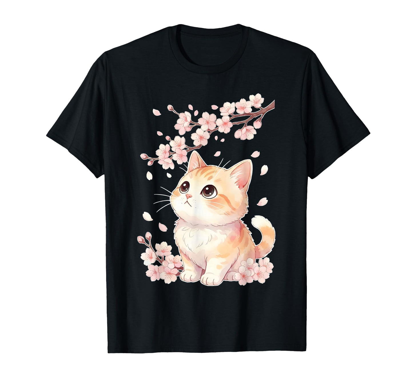 Cute Sakura Kitten Cherry Blossom Japanese Kawaii Anime Cat T-Shirt