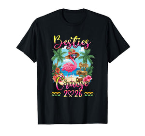 Besties Cruise 2026 Tie Dye Flamingo Cruise Squad Girls Trip T-Shirt