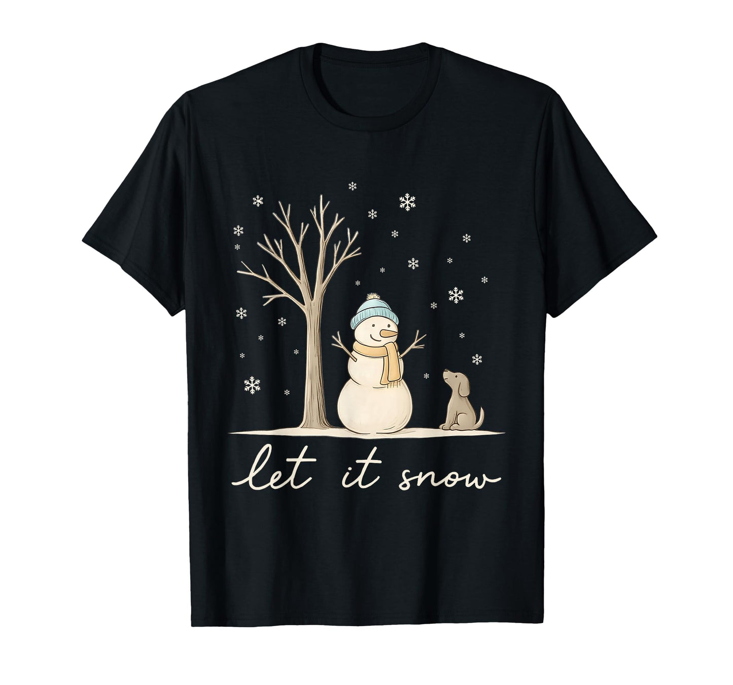 Let It Snow Christmas Snowman Winter Christmas Dog Lovers T-Shirt