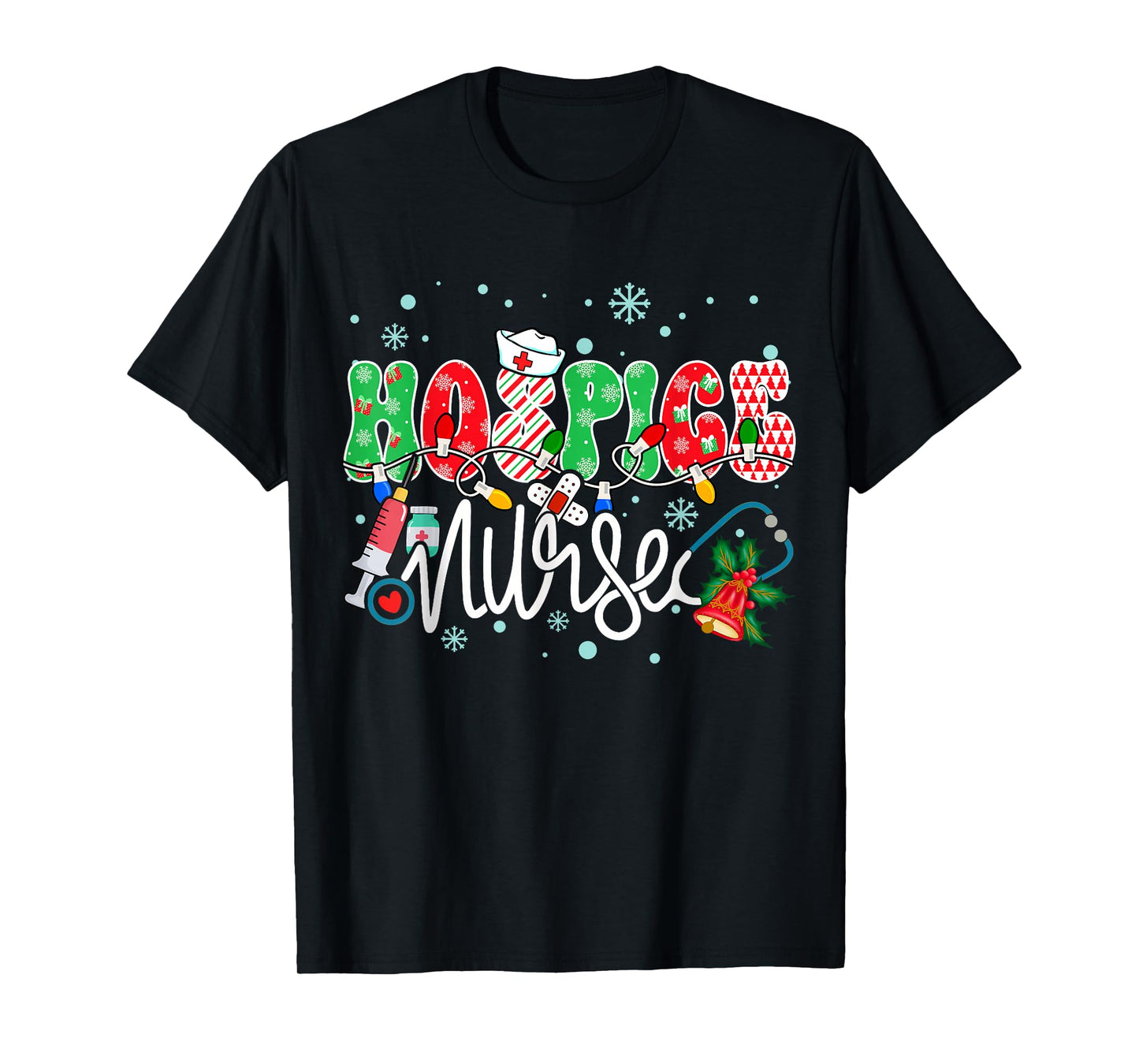 Hospice Nurse Funny Xmas Light Stethoscope Christmas Nurse T-Shirt
