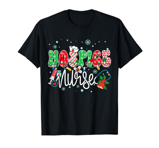 Hospice Nurse Funny Xmas Light Stethoscope Christmas Nurse T-Shirt